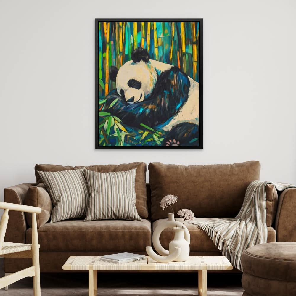 Bamboo Panda Bliss - Blue Black and White Canvas Print