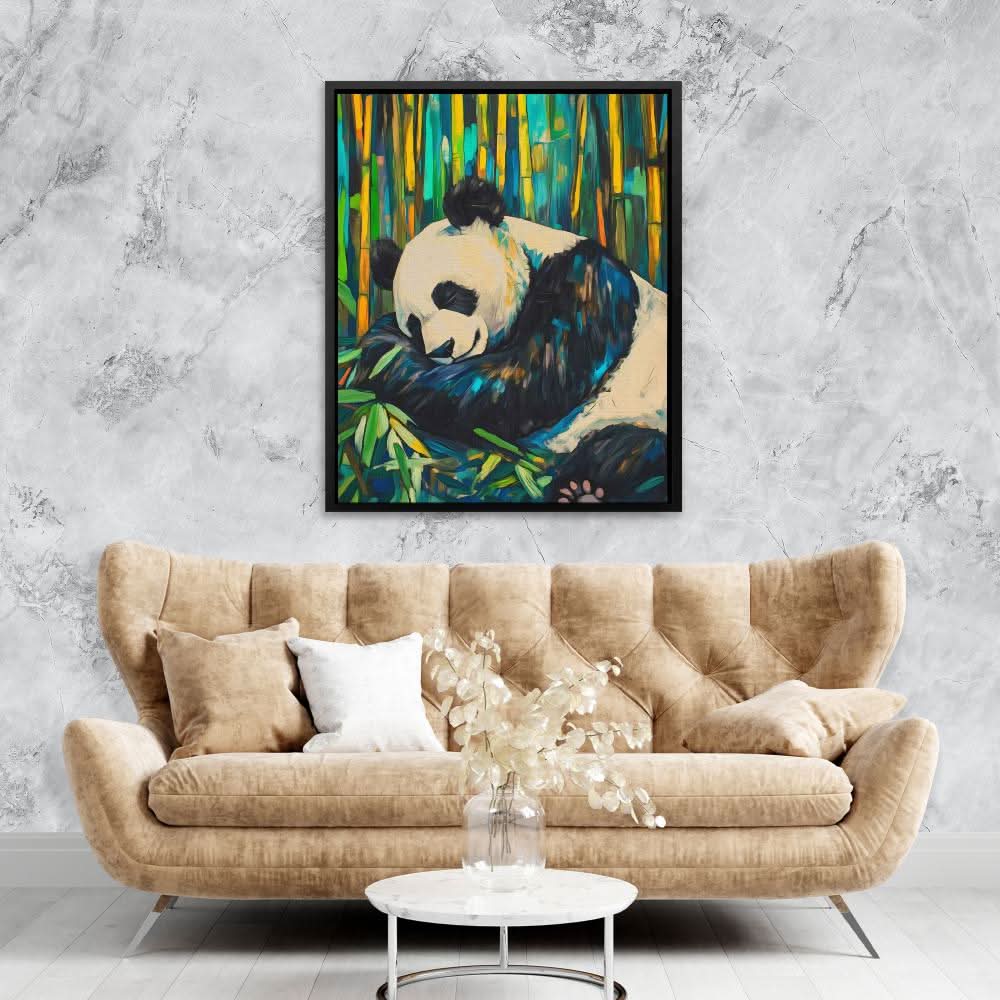 Bamboo Panda Bliss - Blue Canvas Wall Art
