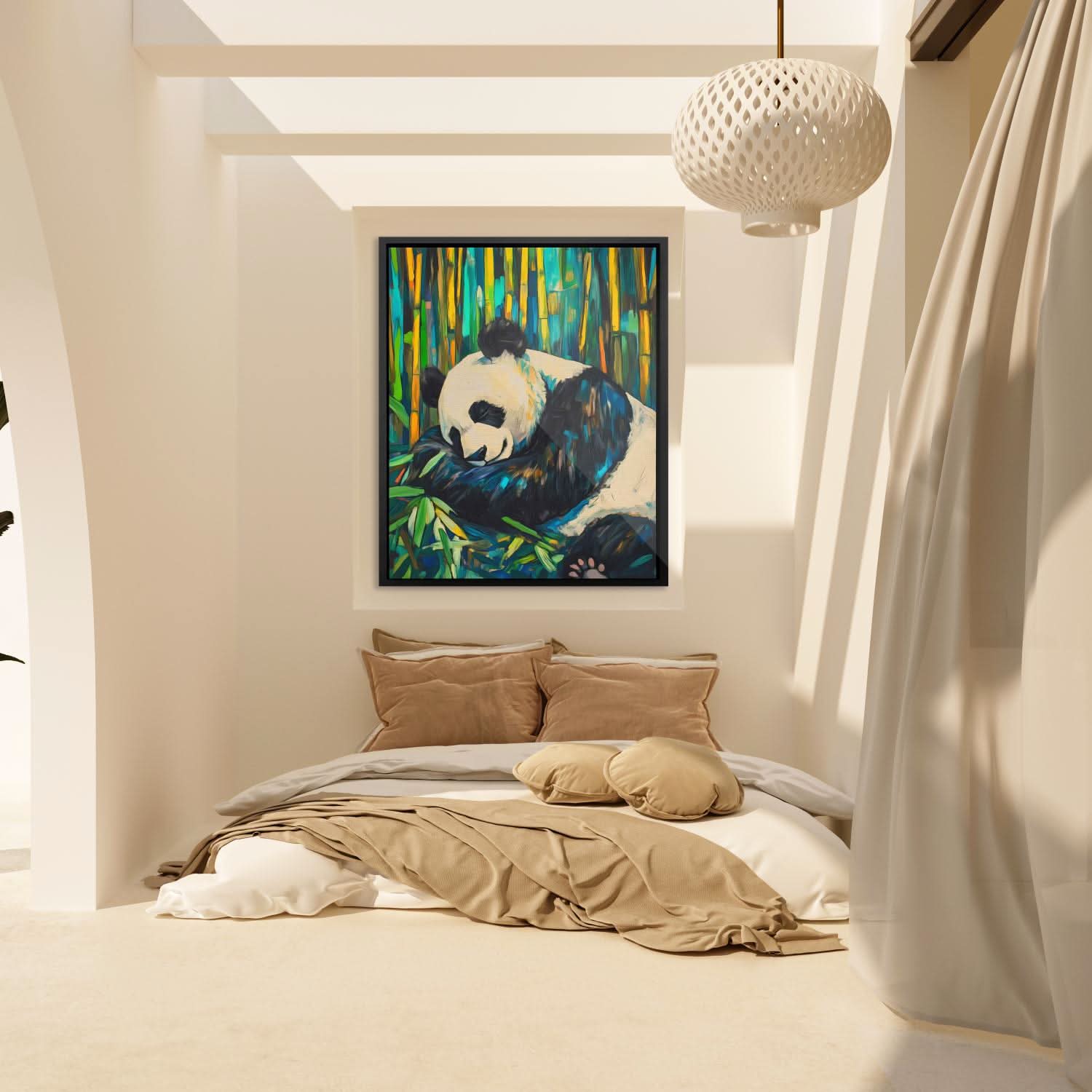 Bamboo Panda Bliss - Wall Art in Black Frame