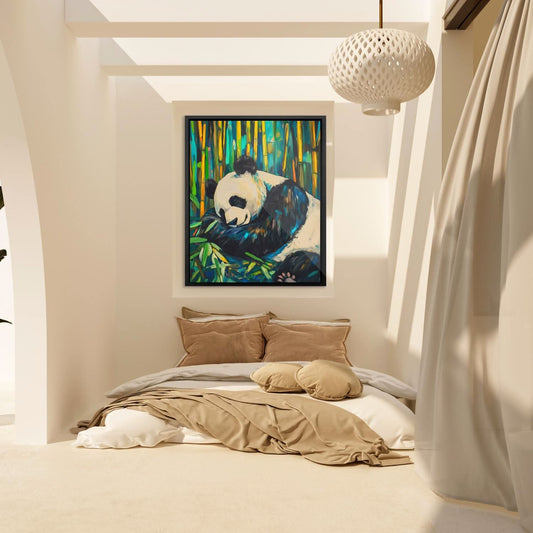 Bamboo Panda Bliss - Wall Art in Black Frame