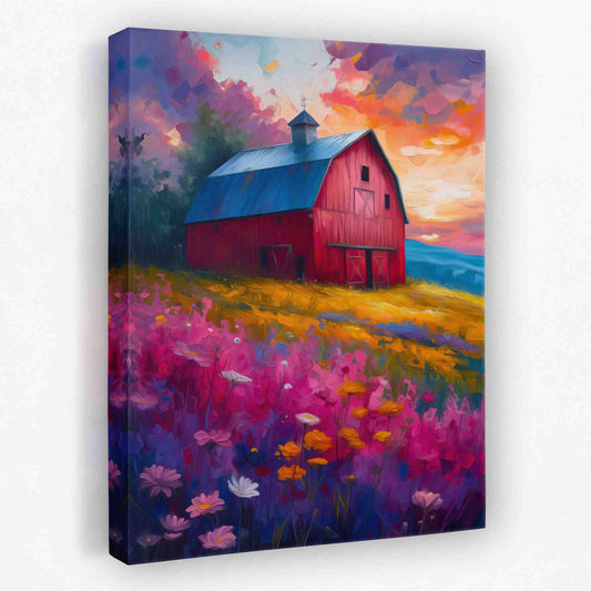 Barn House Meadow - Farm Canvas Wall Art