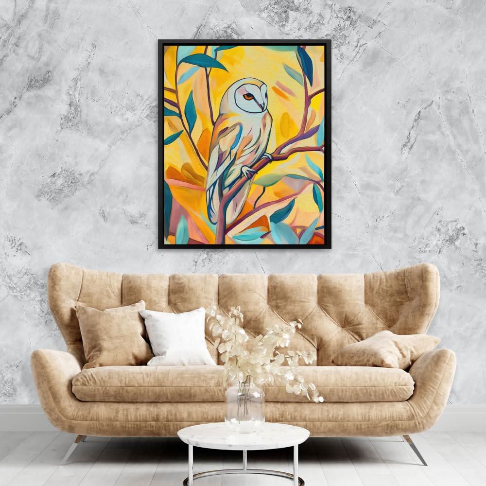 Barn Owl - Entryway Wall Art in Black Frame