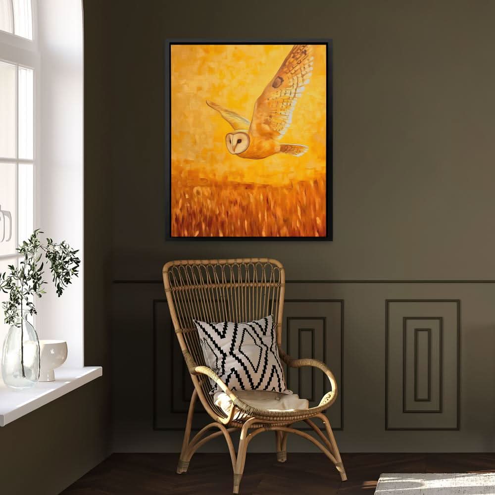 Barn Owl in Sunset Glow - Large Canvas Print
