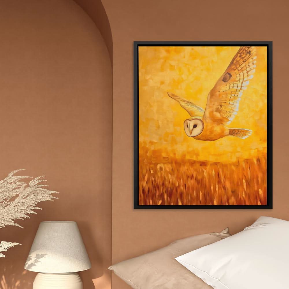 Barn Owl in Sunset Glow - Brown Nature Canvas Print