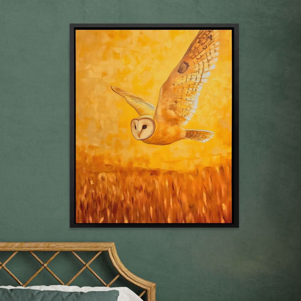 Barn Owl in Sunset Glow - Brown Wall Art for Hallway