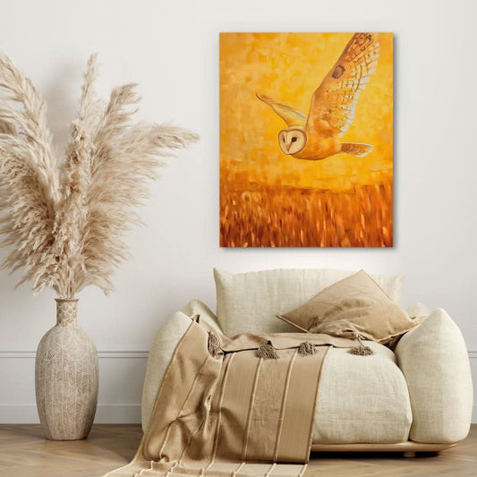 Barn Owl in Sunset Glow - Wall Art in Black Frame