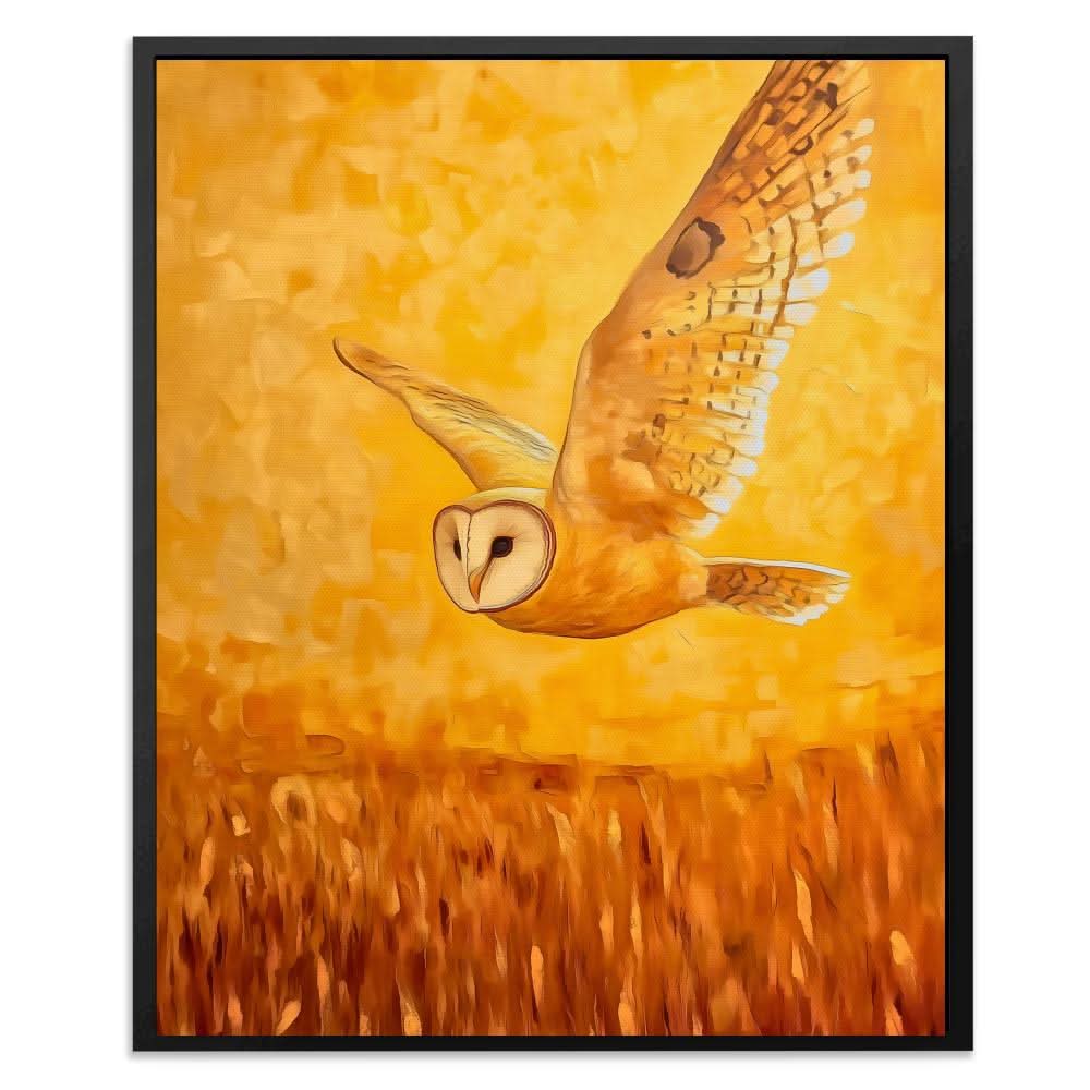 Barn Owl in Sunset Glow - Nature Wall Art in Black Frame
