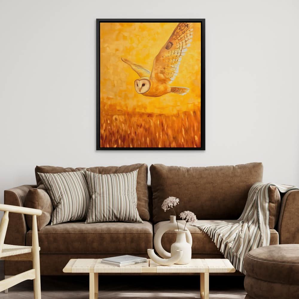 Barn Owl in Sunset Glow - Brown Canvas Wall Art