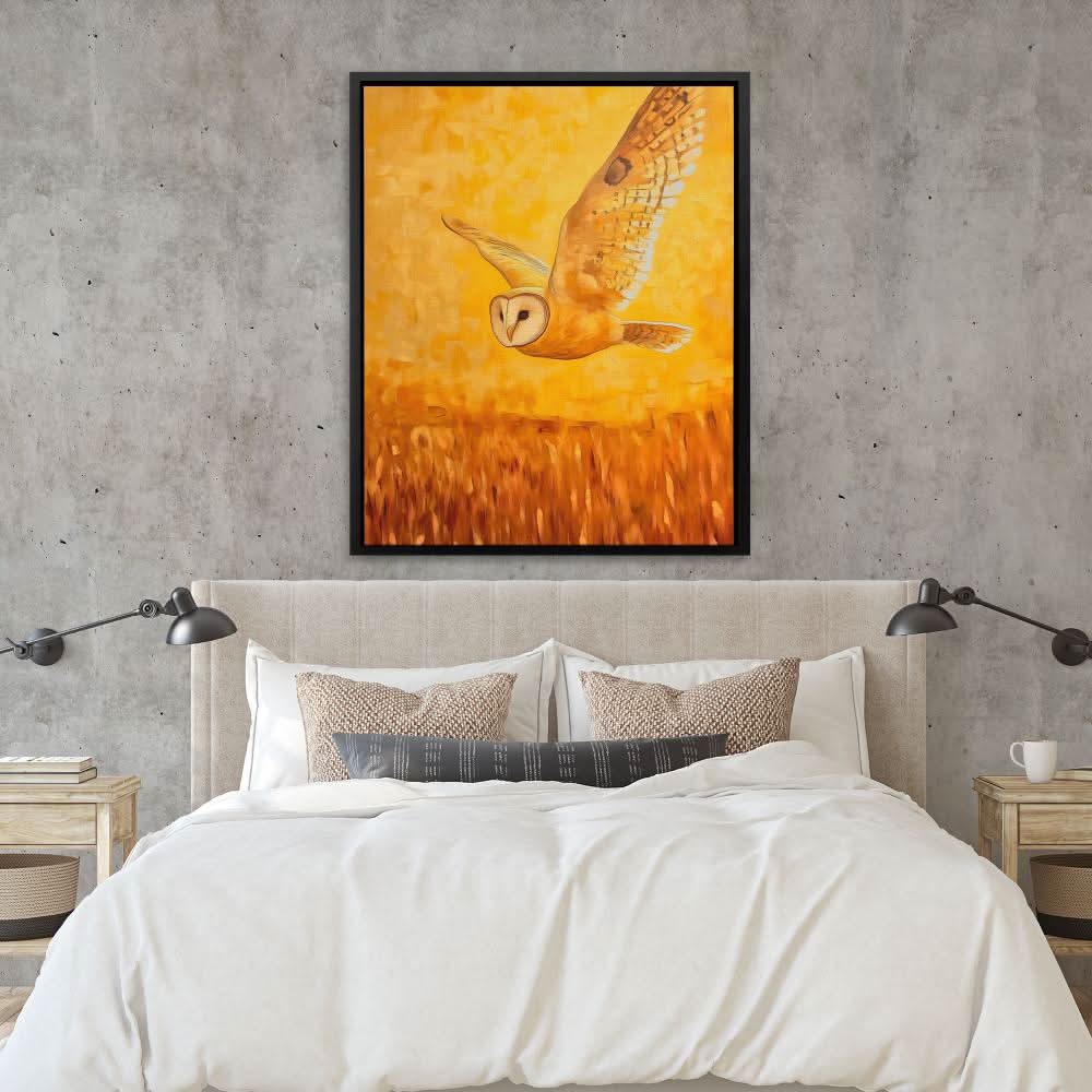 Barn Owl in Sunset Glow - Animals Art for Bedroom