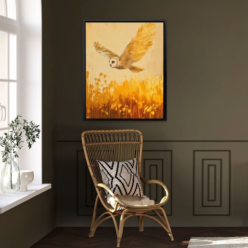 Barn Owl in the Wheat - Beige Wall Art for Bedroom