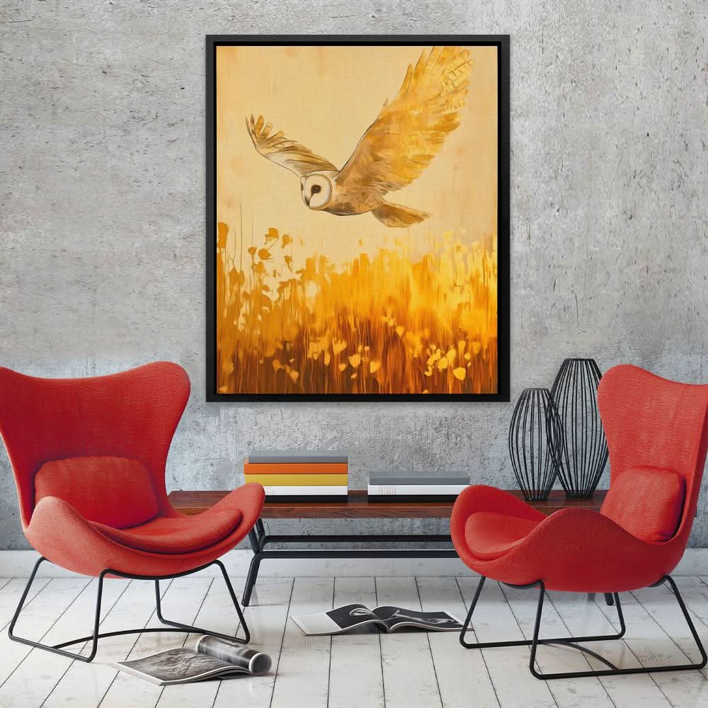 Barn Owl in the Wheat - Beige Canvas Wall Art