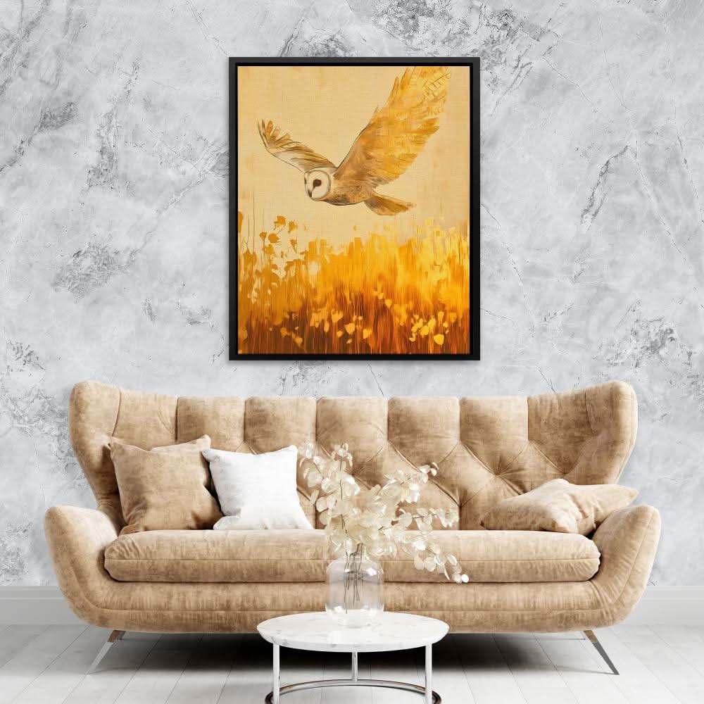 Barn Owl in the Wheat - Entryway Wall Art in Black Frame