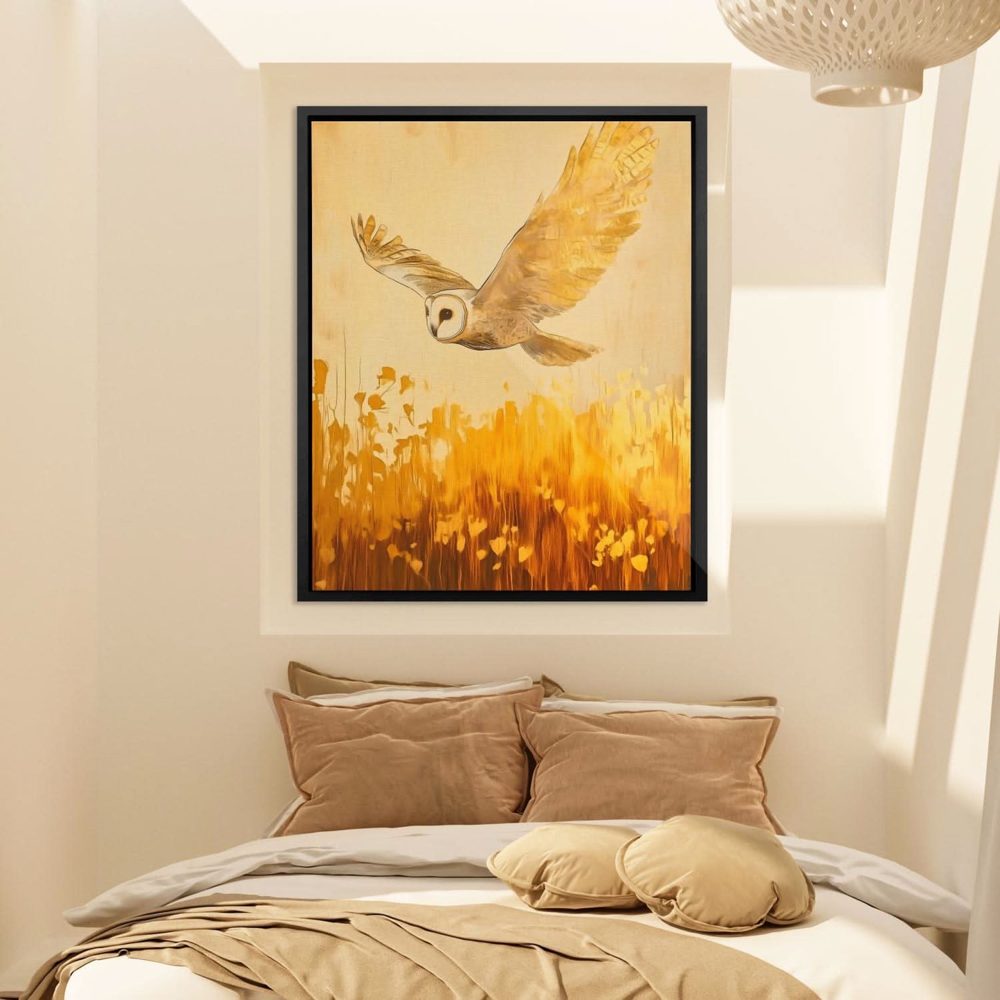Barn Owl in the Wheat - Wall Art in Black Frame
