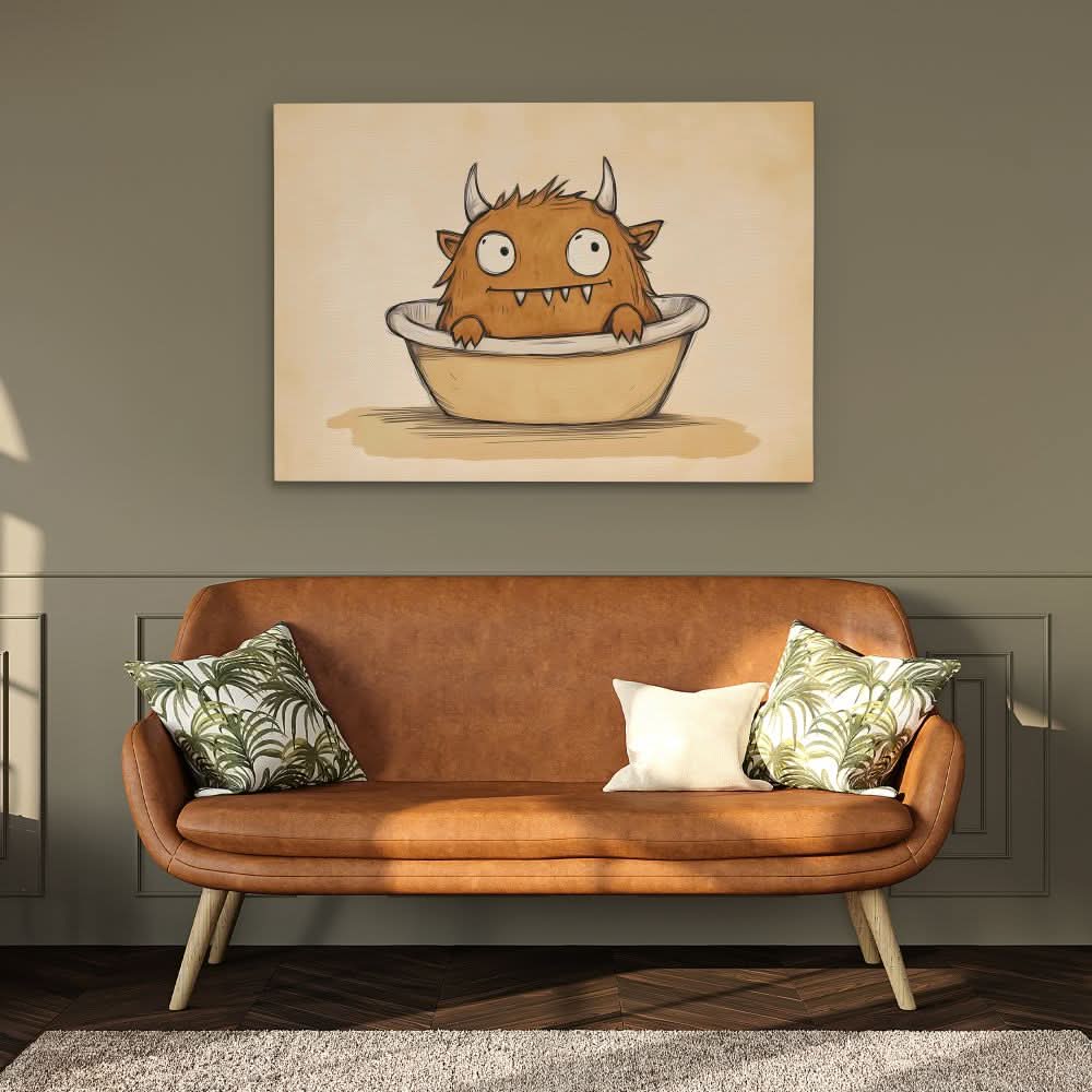 Bath Time Beastie - Beige Wall Art for Nursery
