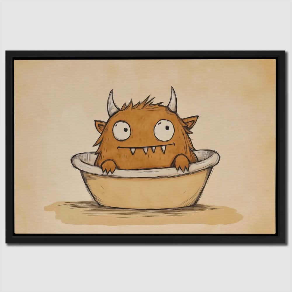 Bath Time Beastie - Beige Canvas Wall Art