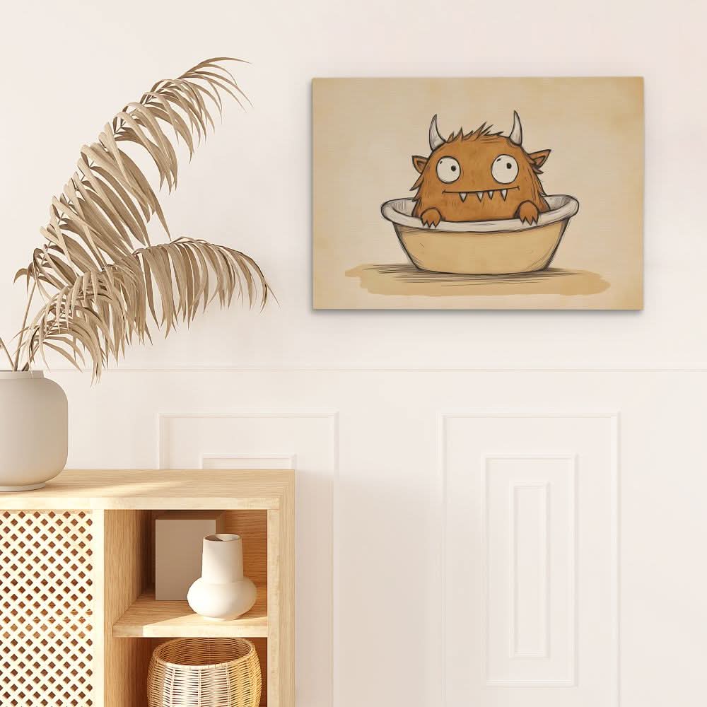 Bath Time Beastie - Beige Canvas Print