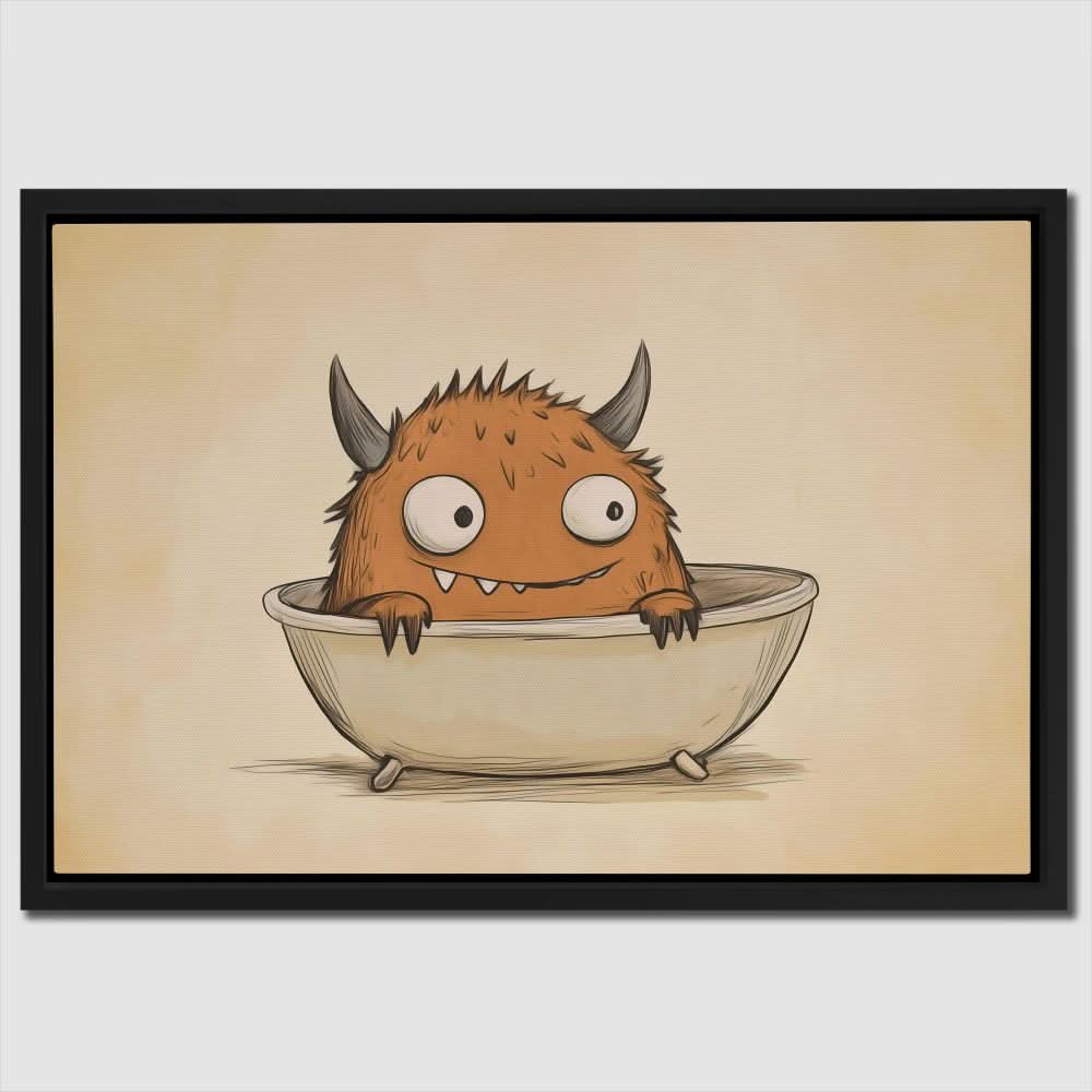Bathtub Monster - Beige Canvas Wall Art