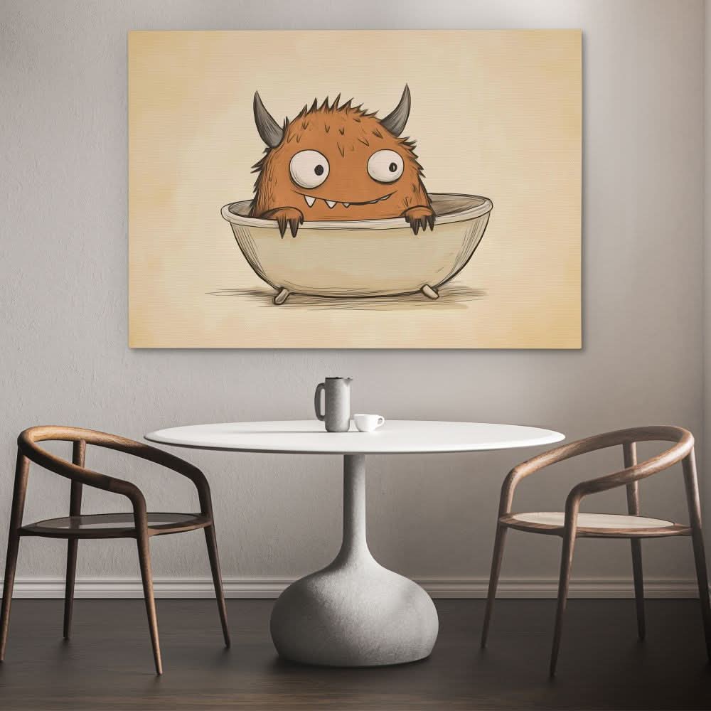 Bathtub Monster - Beige Wall Art for Kids Room