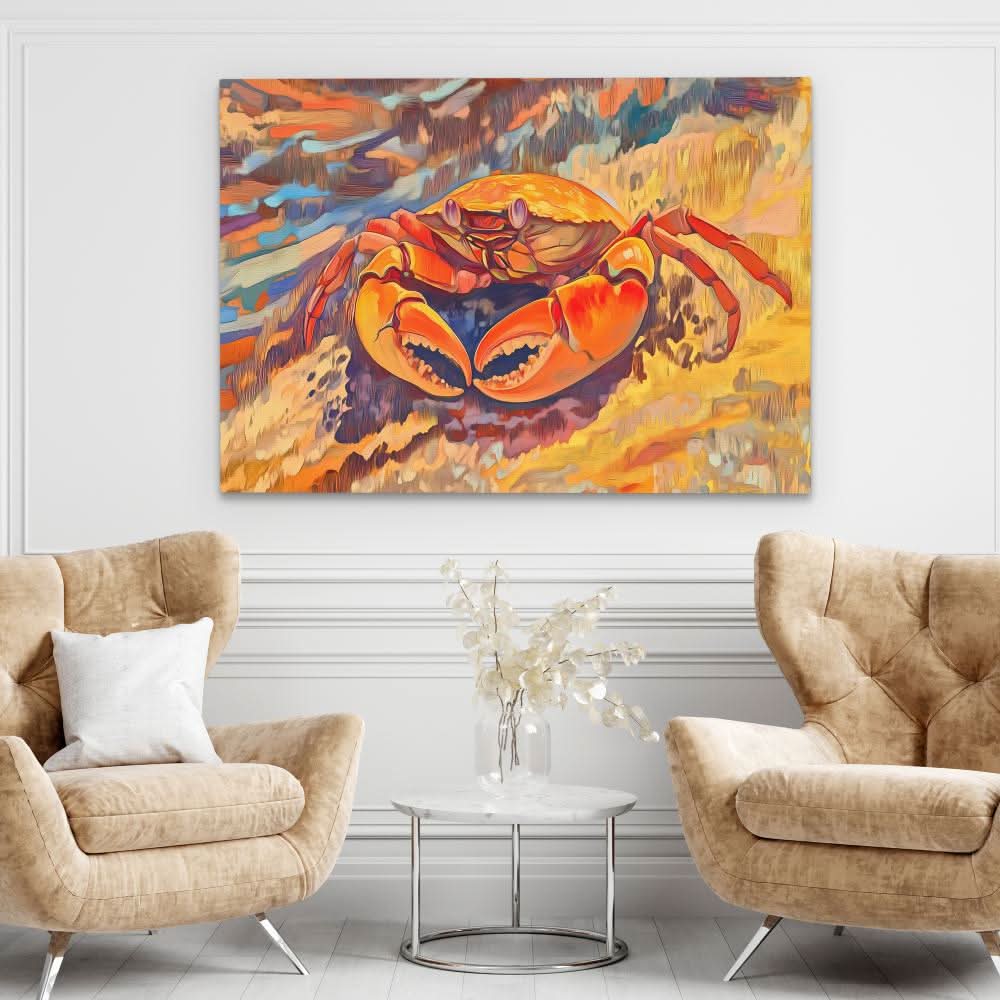 Battle-Ready Crab - Colorful Canvas Wall Art