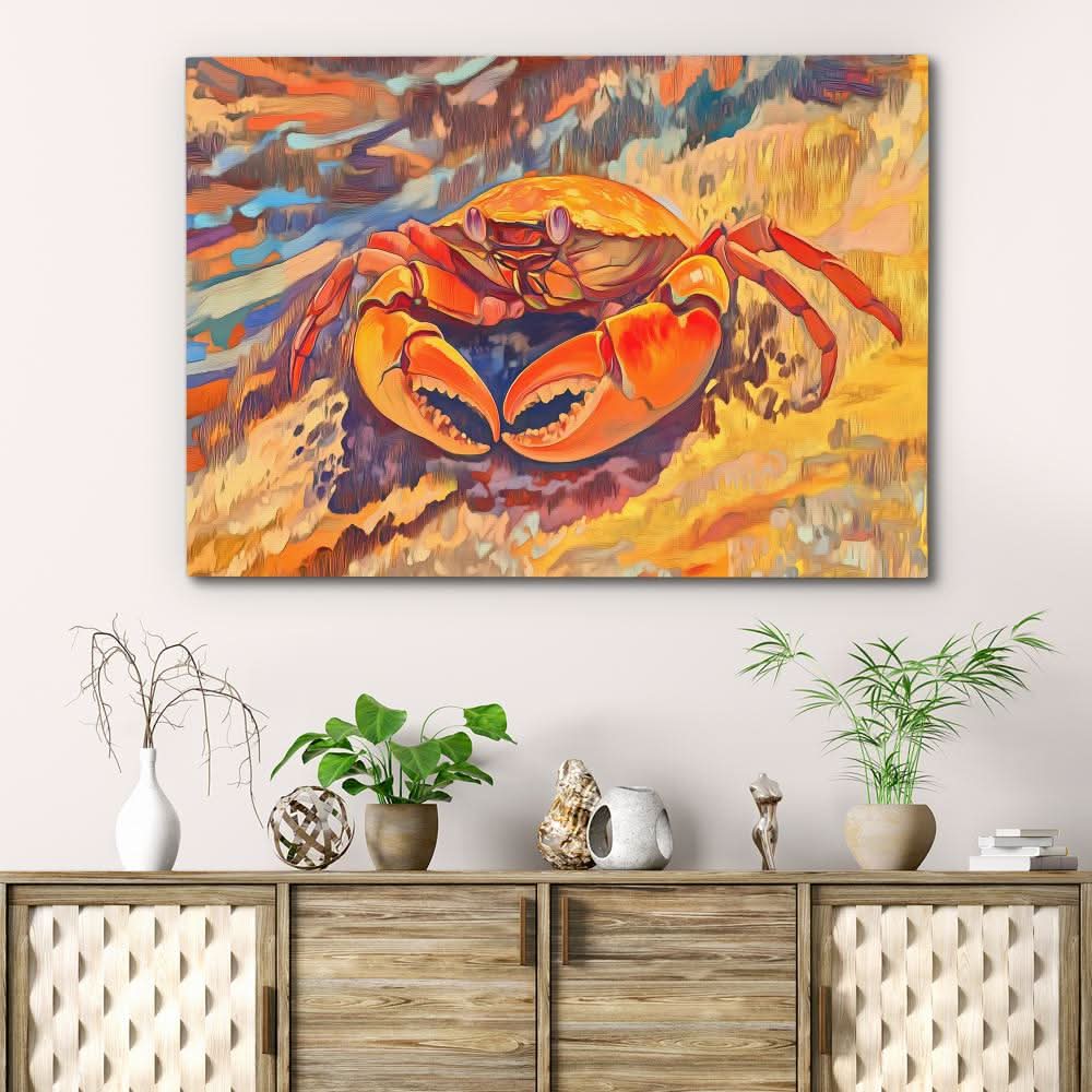 Battle-Ready Crab - Colorful Beach Canvas Print