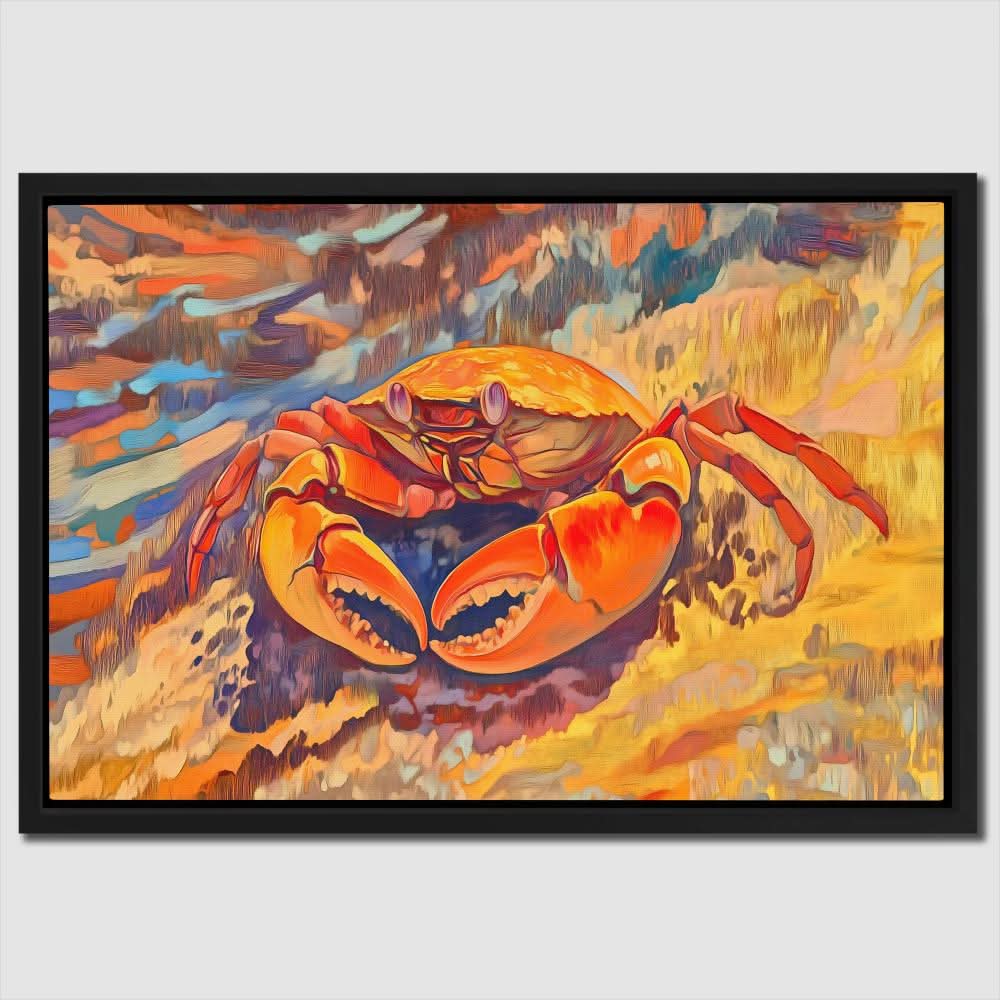 Battle-Ready Crab - Beach Wall Art in Black Frame