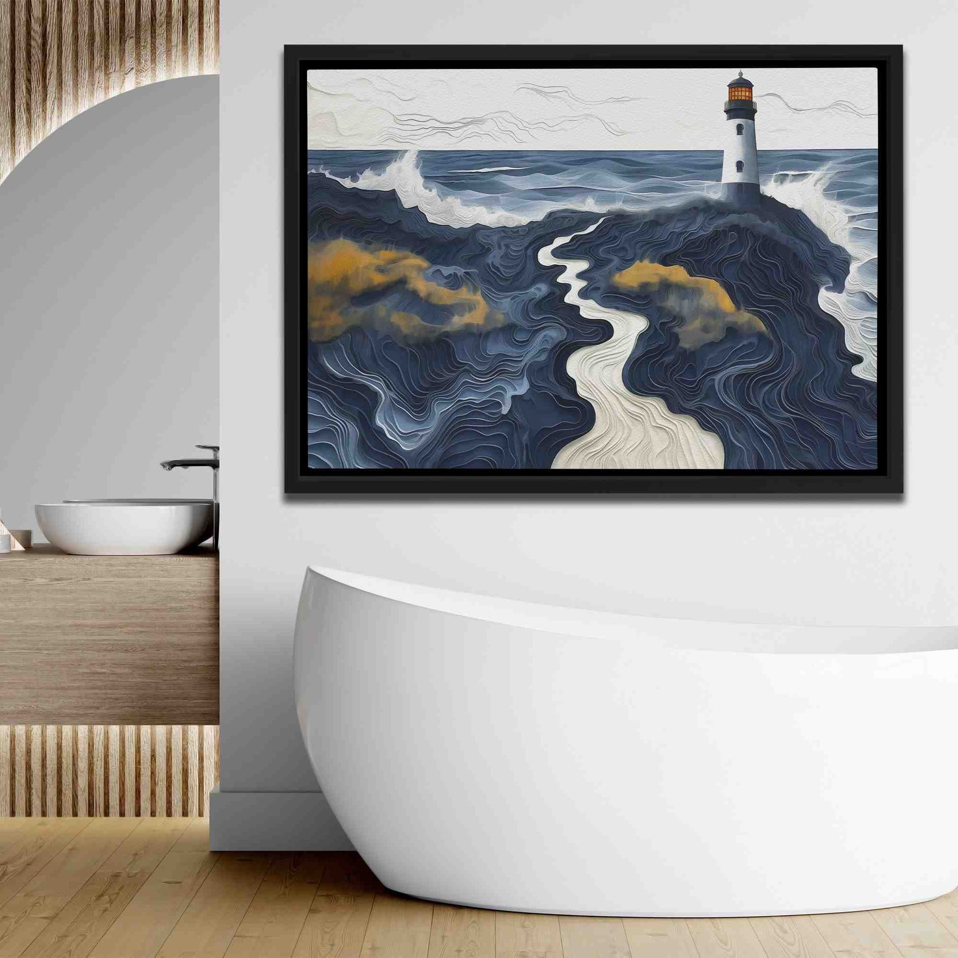 Beach Lighthouse - Abstract Wall Art in Black Frame