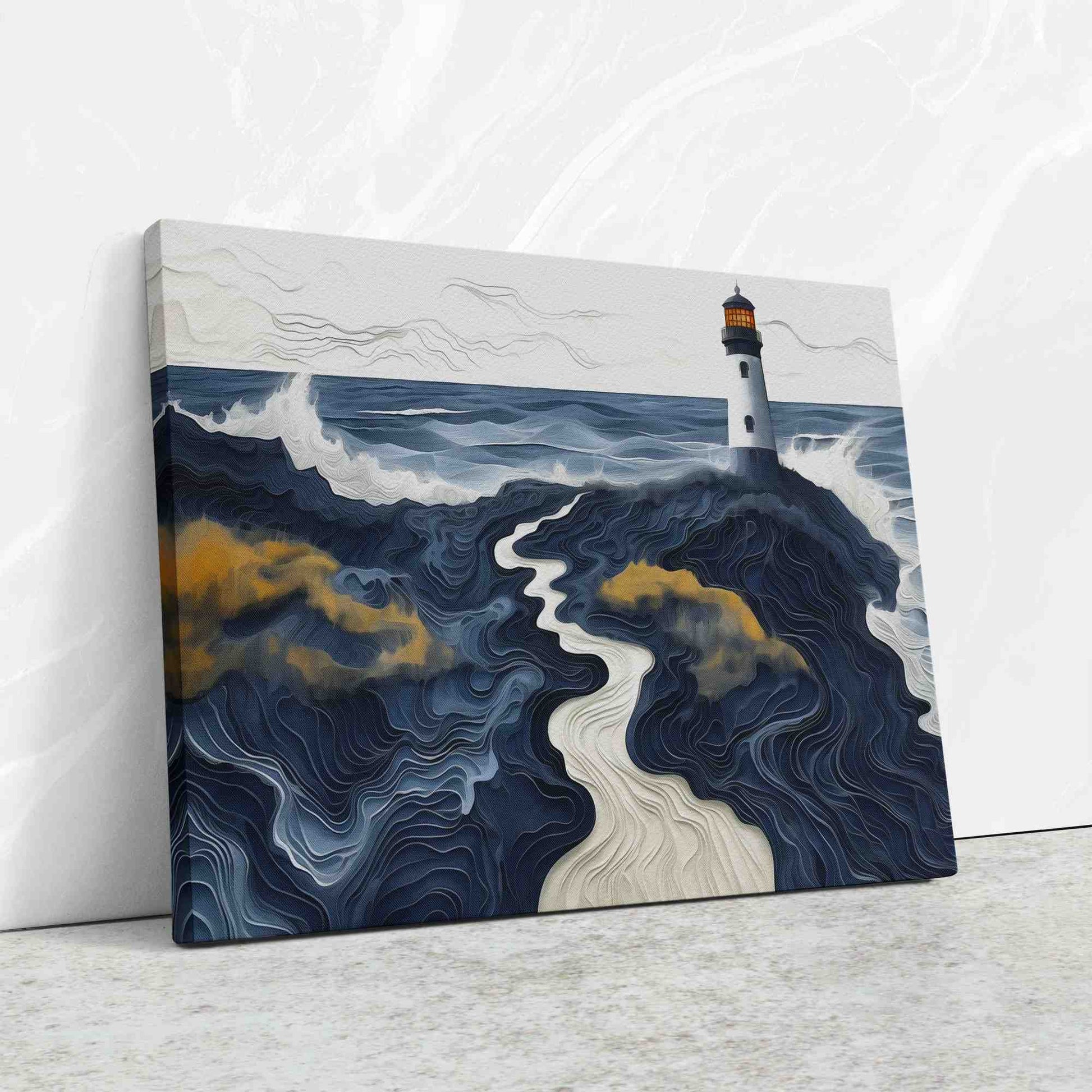 Beach Lighthouse - Watercolor White Canvas Wall Art