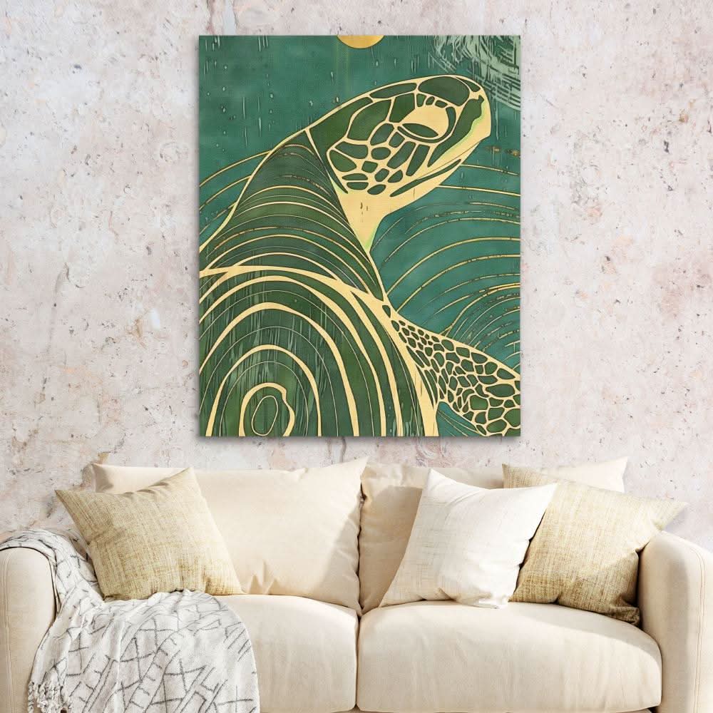 Beach Turtle - Gold Wall Art for Living Room