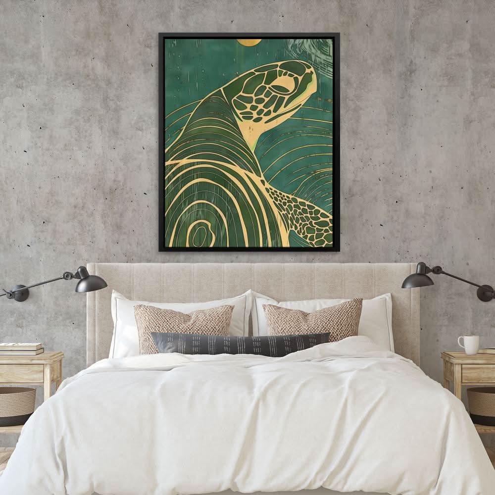 Beach Turtle - Marine Wall Art in Black Frame