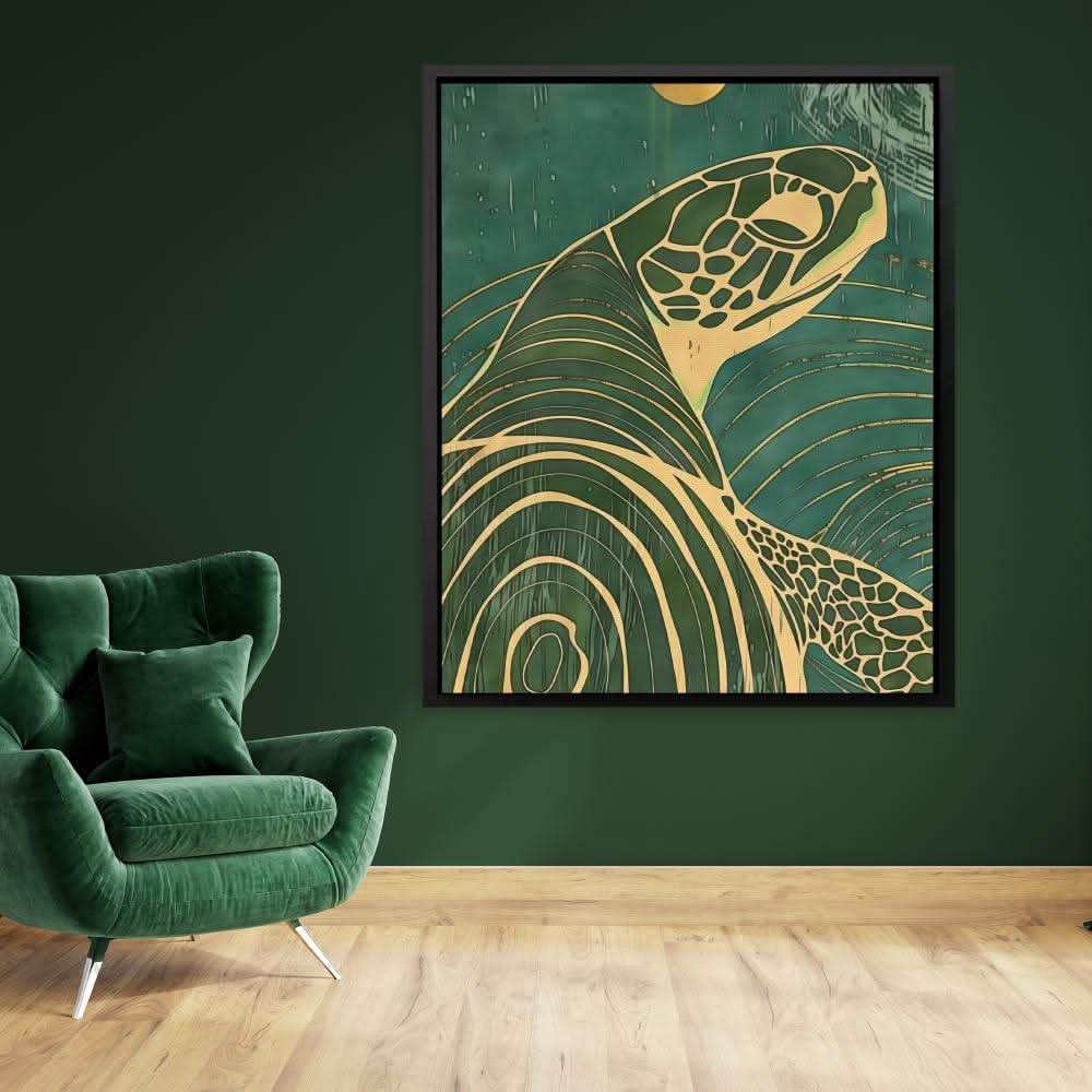 Beach Turtle - Gold Canvas Wall Art