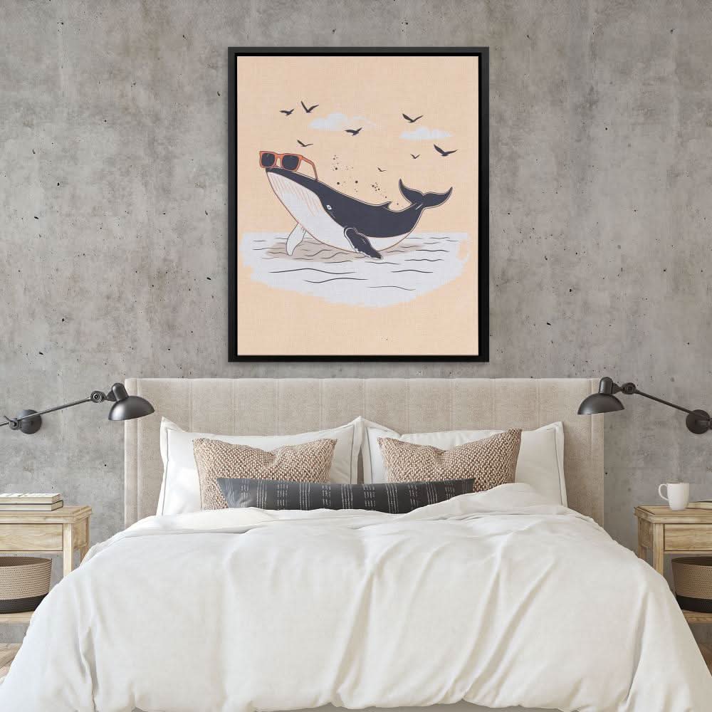 Beached Whale - Cartoon Wall Art in Black Frame