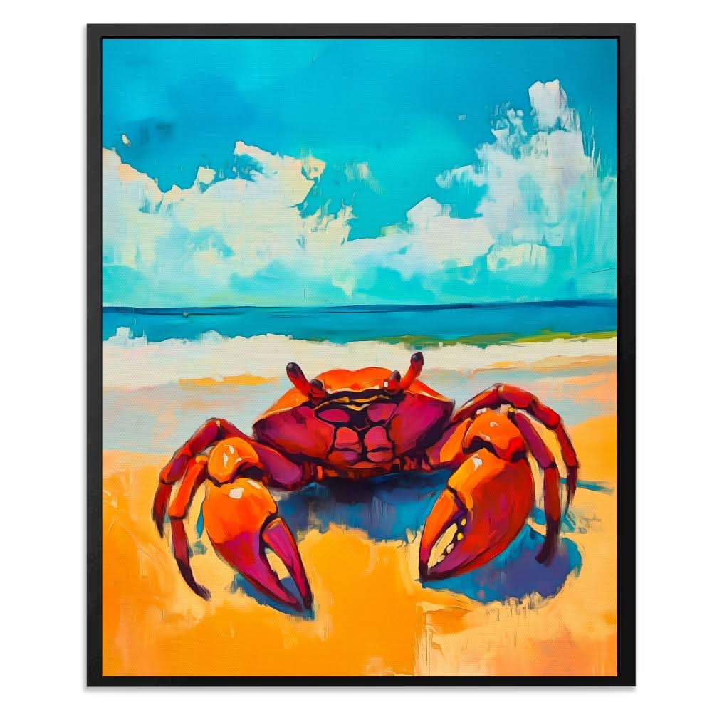 Beachside Red Crab - Blue Canvas Wall Art