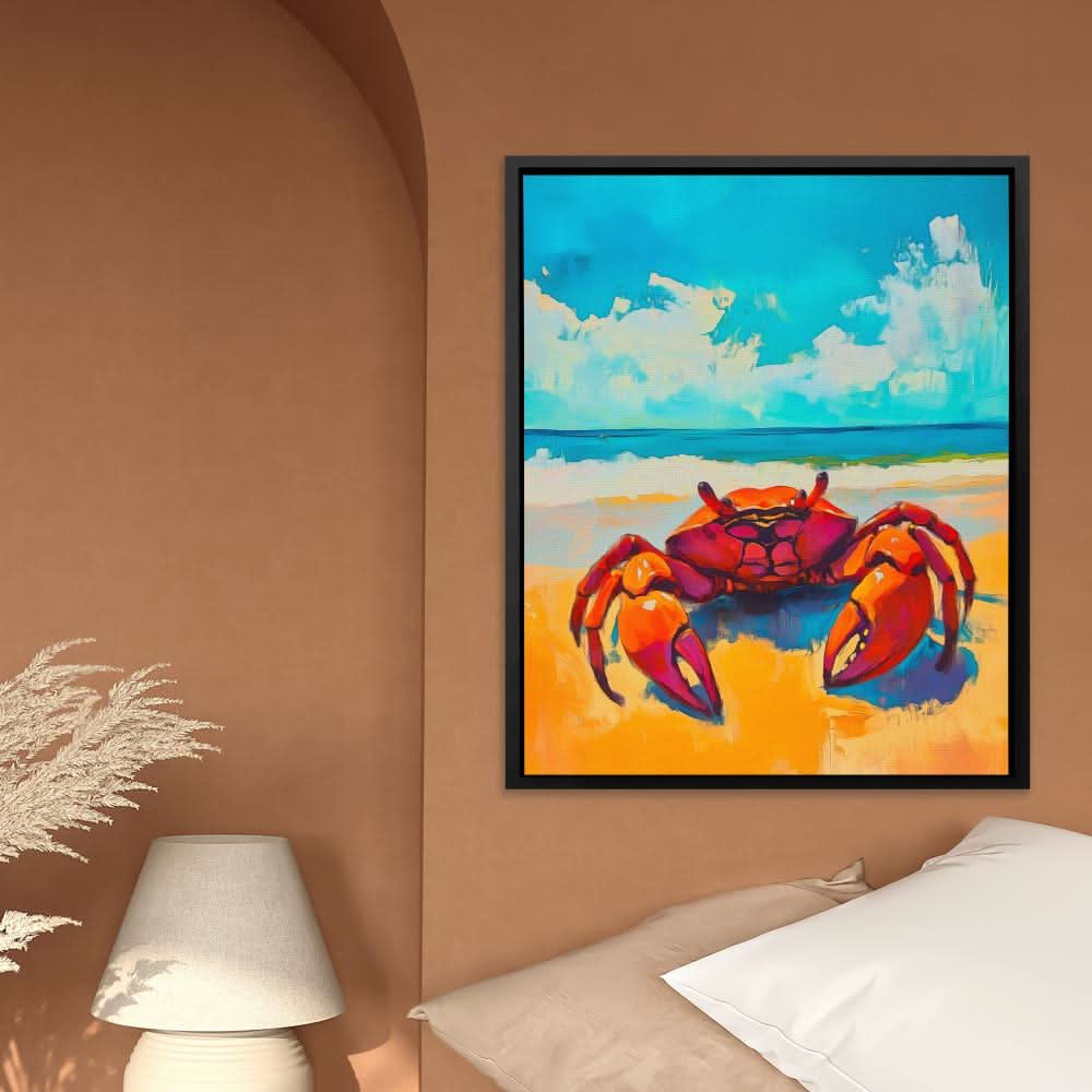 Beachside Red Crab - Blue Beach Canvas Print