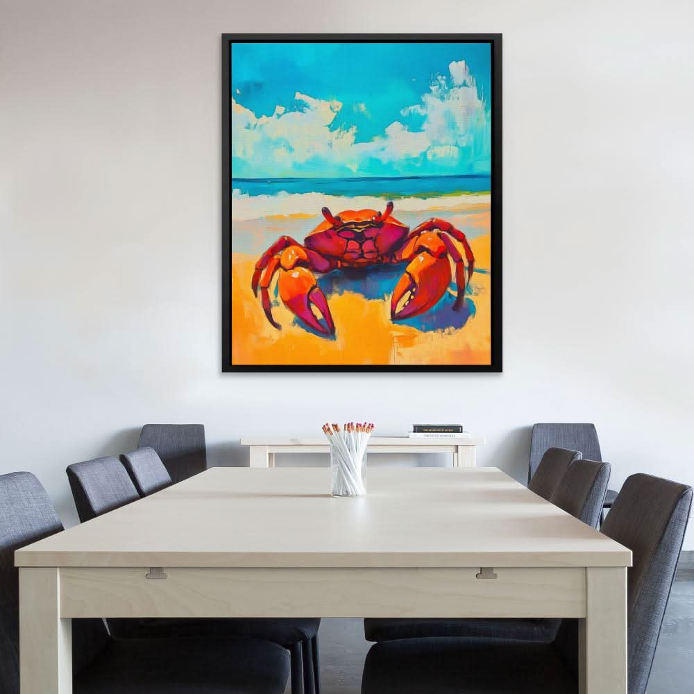 Beachside Red Crab - Beach Wall Art in Black Frame