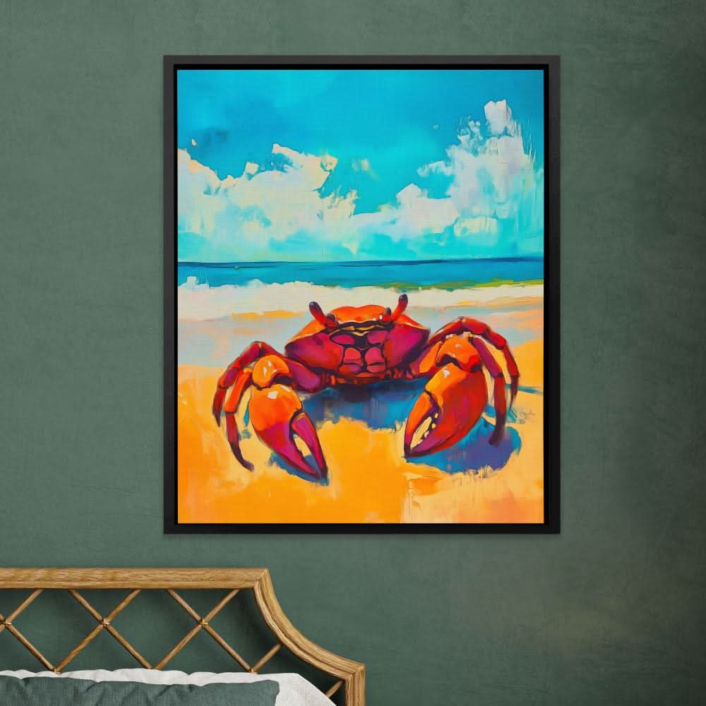 Beachside Red Crab - Blue Wall Art for Kitchen
