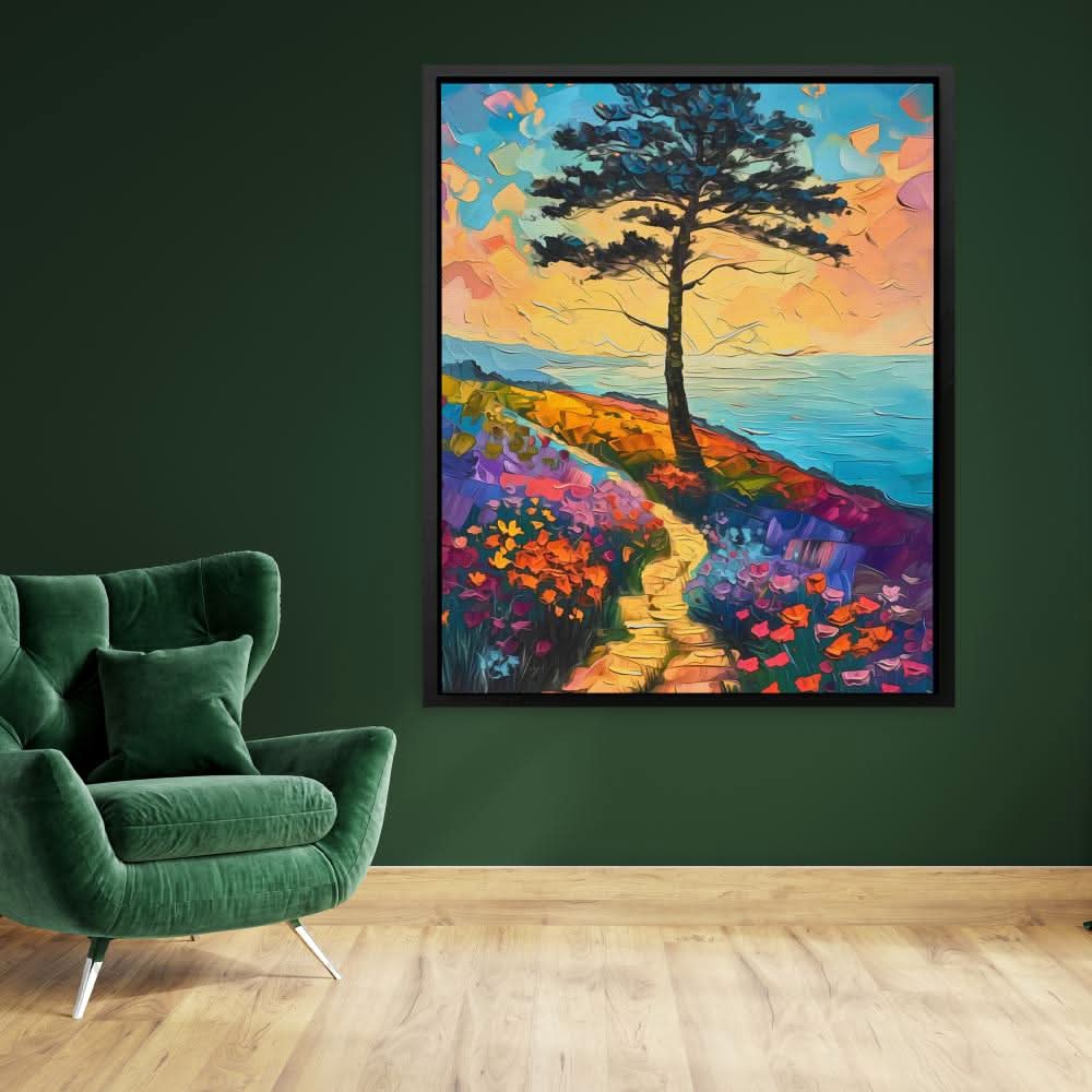 Beachside Tree - Floral Wall Art in Black Frame