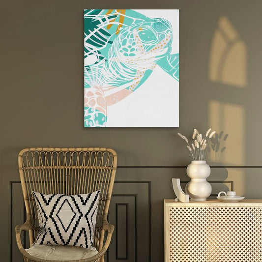 Beachside Turtle Print - Minimalist Wall Art in Black Frame
