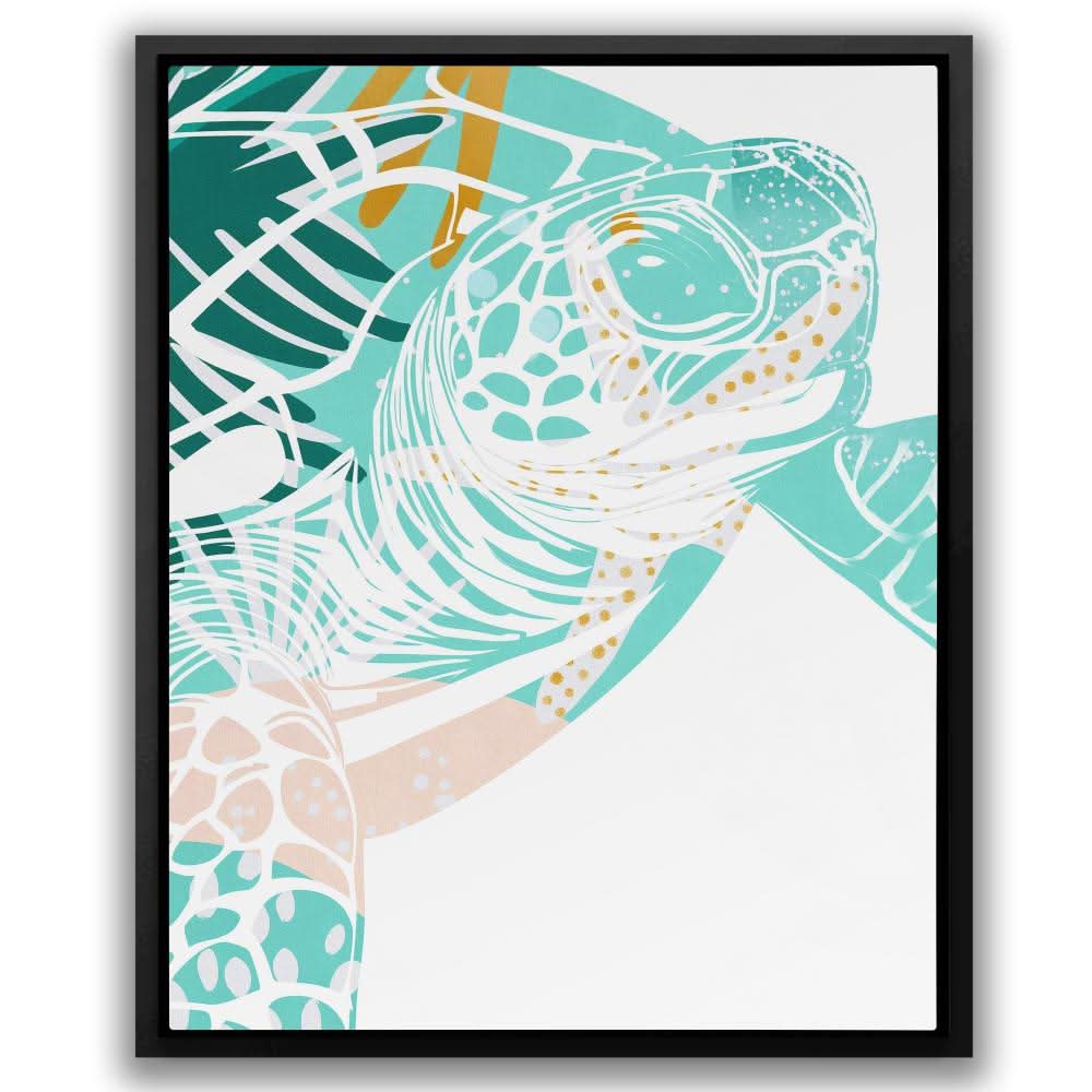 Beachside Turtle Print - Coastal Wall Art in Black Frame