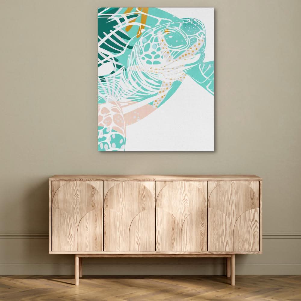 Beachside Turtle Print - Green Coastal Canvas Print