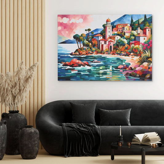 Beachside Villa - Abstract Wall Art in Black Frame