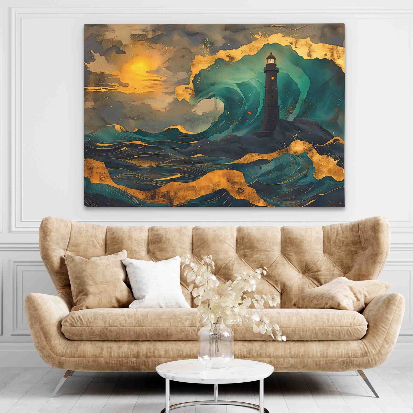 Beacon's Reach - Abstract Gold Canvas Wall Art