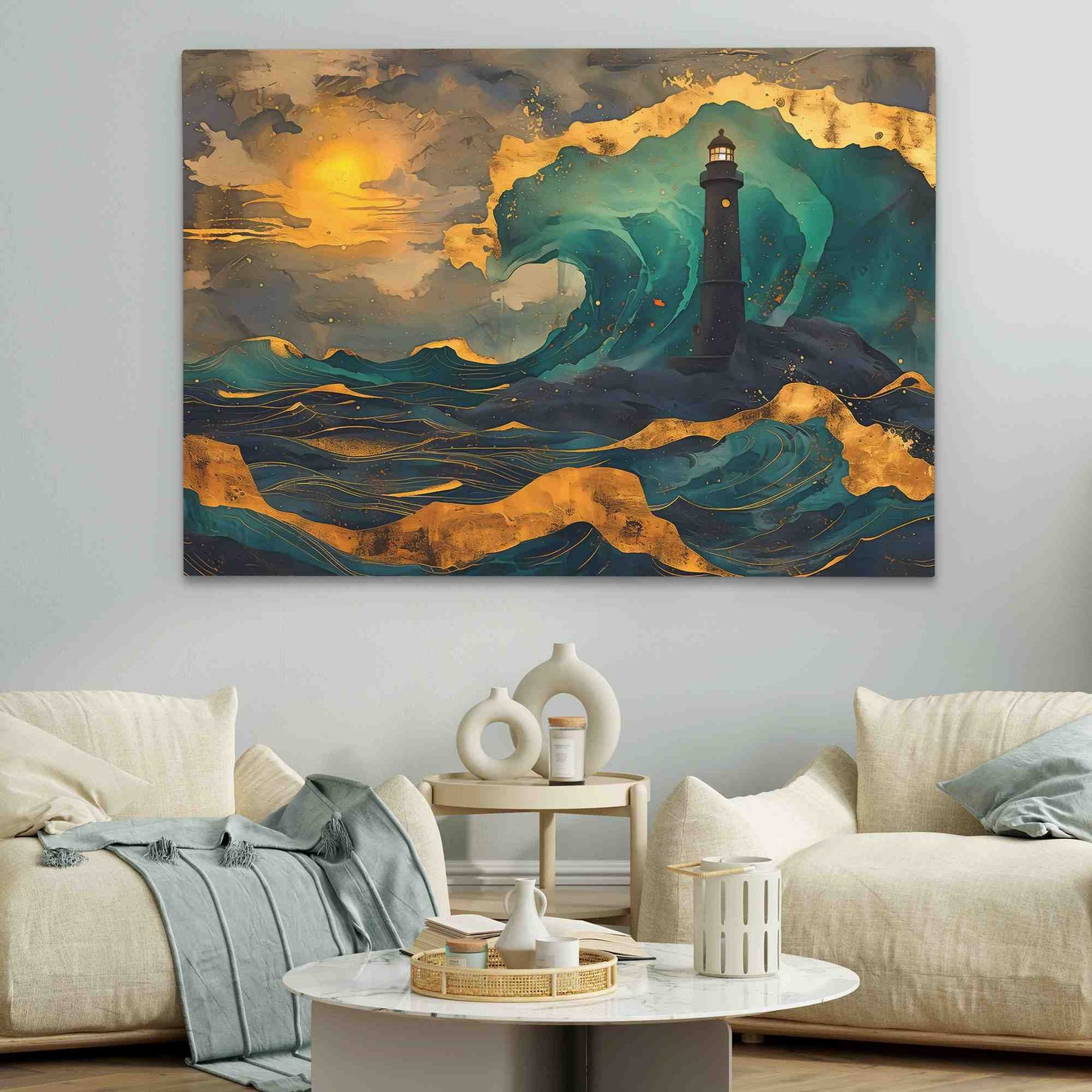 Beacon's Reach - Gold Wall Art for Bathroom