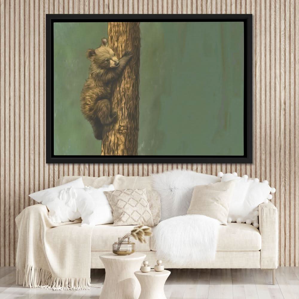 Bear Cub Climbing - Brown Baby Animal Canvas Print