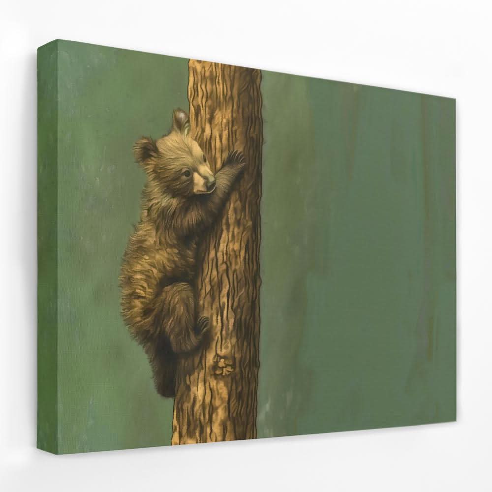 Bear Cub Climbing - Animals Canvas Wall Art