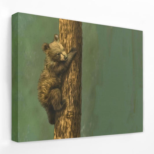 Bear Cub Climbing - Animals Canvas Wall Art