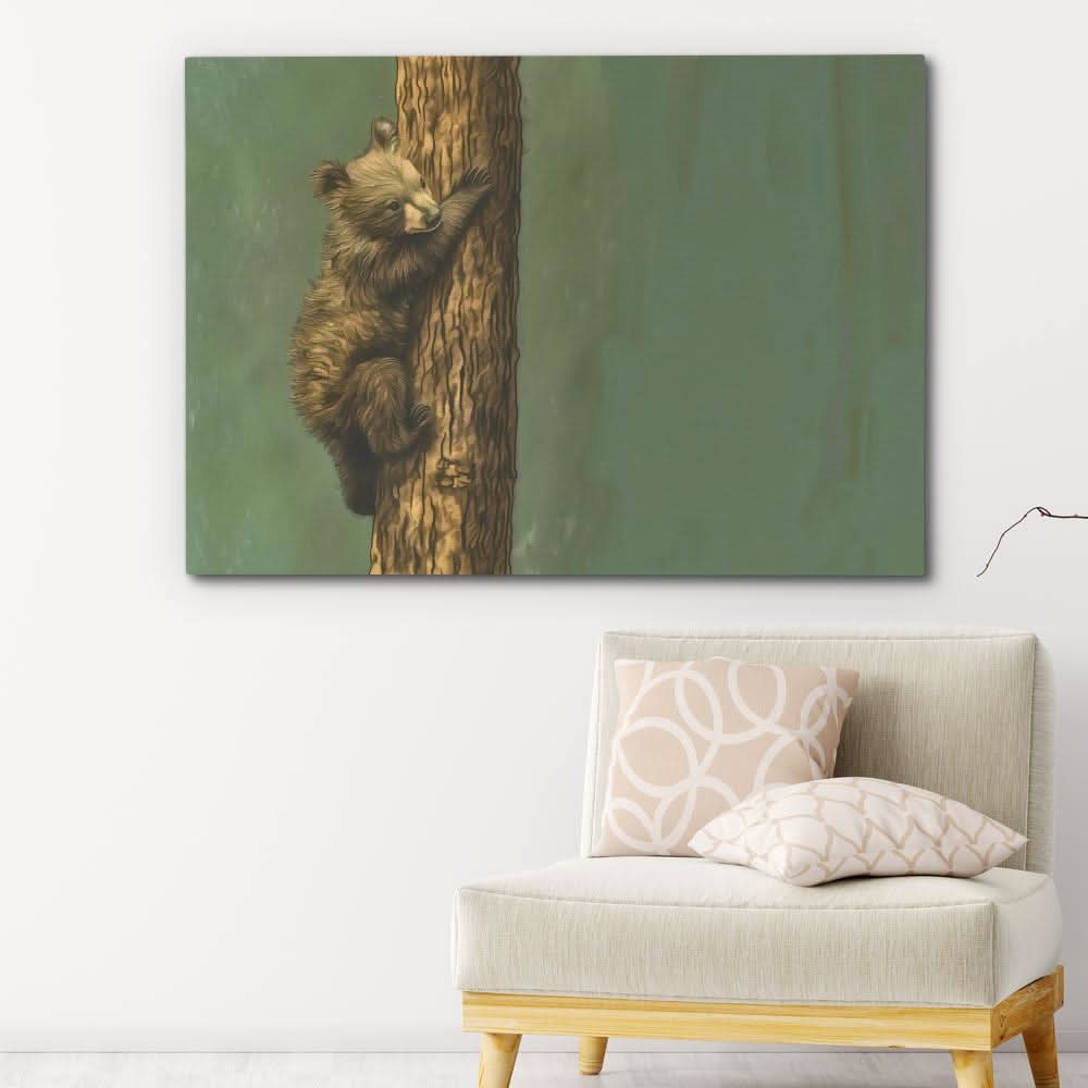 Bear Cub Climbing - Animals Art for Living Room