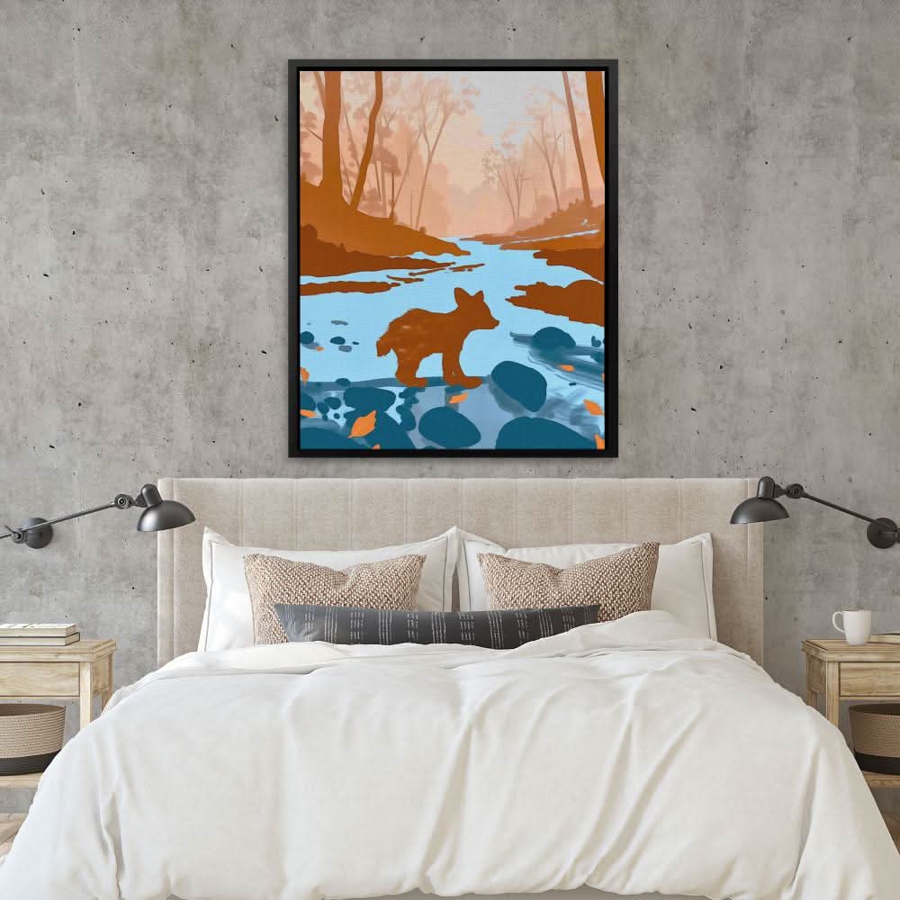 Bear Cub Exploring - Baby Animal Wall Art in Black Frame
