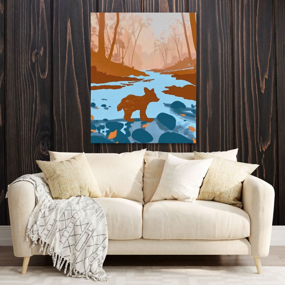 Bear Cub Exploring - Large Minimalist Canvas Print