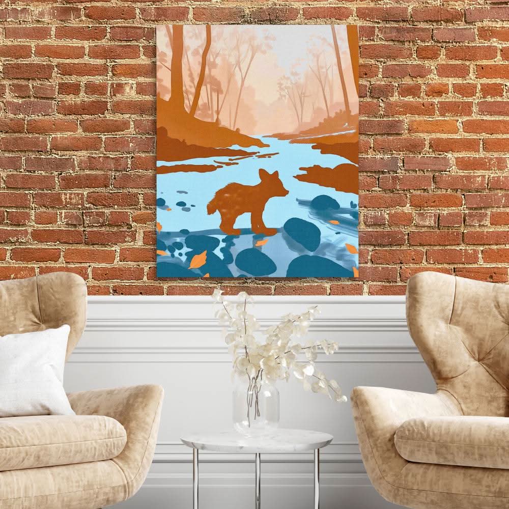 Bear Cub Exploring - Minimalist Wall Art in Black Frame
