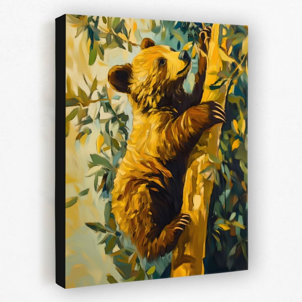 Bear Cub’s Brave Climb - Animals Canvas Wall Art